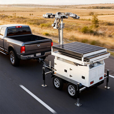 Ηλιακό τροχόσπιτο ασφαλείας CCTV με ηλιακό πάνελ 8 * 300W IP66 Αδιάβροχο κάλυμμα για κατασκευαστικά έργα