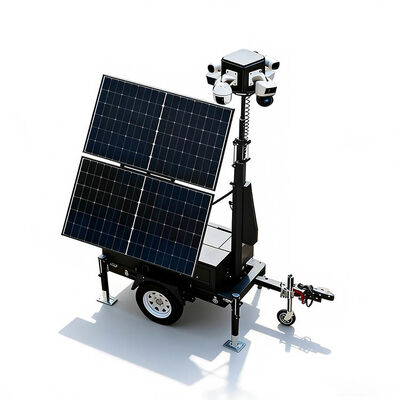 Solar Mobile Security Trailer With Two Foldable Rotable Solar Panels 6m Mast For Security Company Service
